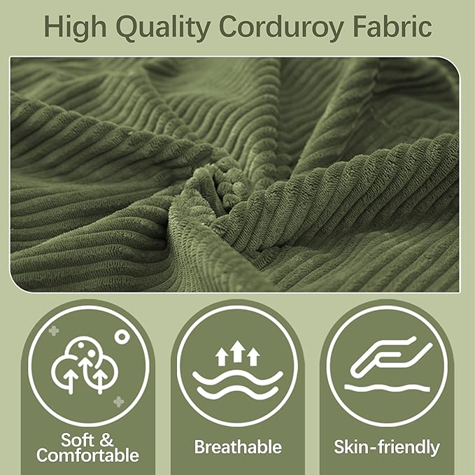 WiberWi 87 inch Couches for Living Room, Comfy 3 Seater Sofa with Deep Seat, Modern Green Corduroy Couch with Wide Armrests, Upholstered Backrests with Removable Cover