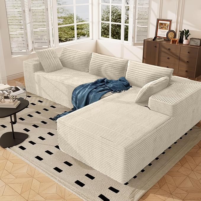 105.5" Modular Sectional Sofa L-Shape Chaise, Modular Cloud Couch Sofa with Deep Seat, Upholstered Couches for Living Room Bedroom No Assembly Required (Beige)