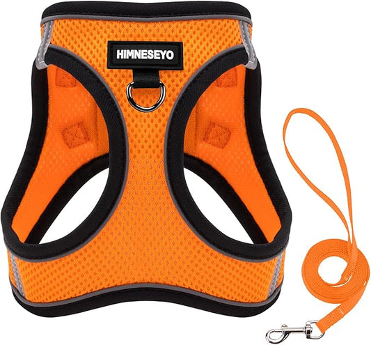 Dog Harness and Leash Set, Dog Harness for Dogs No Pull, No-Chock Step-in Reflective Breathable Lightweight Easy Walk Vest Harnesses with Safety Buckle for Small Medium Dogs, Cats (Orange, L)