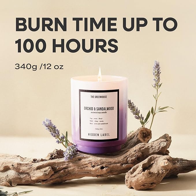 Orchid Sandalwood Scented Candle, 12oz Natural Soy Wax, 75Hours Long Lasting,Clean Burn, Pretty Aromatherapy Candle for Home Scented,Stress Relief, Meditation, Yoga & Relaxation