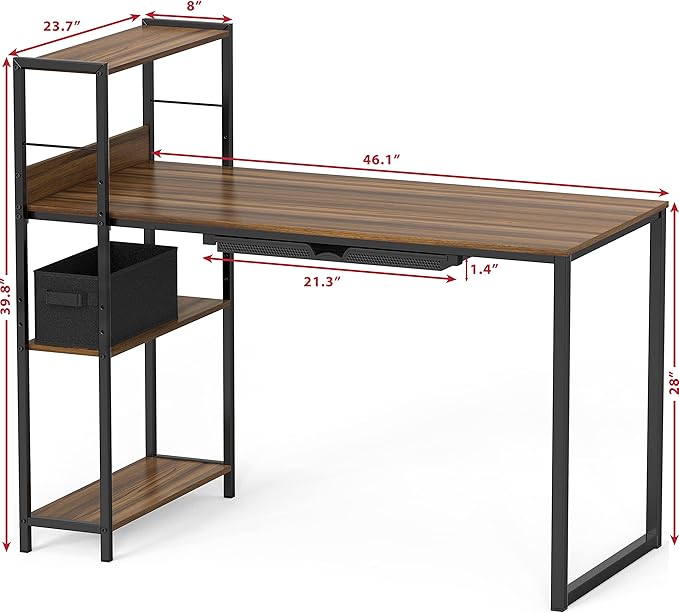SHW 46-Inch Home Office Mission Computer Desk with Side Shelf and Drawer, Walnut