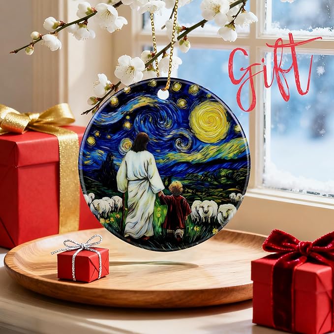 Jesus with Child Ornament, Starry Night Ornament, Christmas Ornaments, Christmas Tree Decorations, Christian Home Decor, Christian Gifts, Religious Gifts for Her or Him, Gift Exchange & Gift Idea