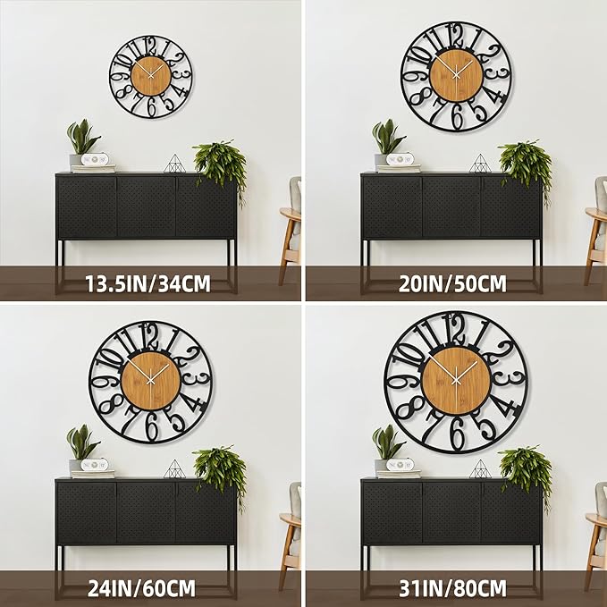 Large Wall Clock for Living Room Decor, 32 Inch Non Ticking Silent, Battery Operated Modern Vintage Oversized Wall Clock for Bedroom Kitchen