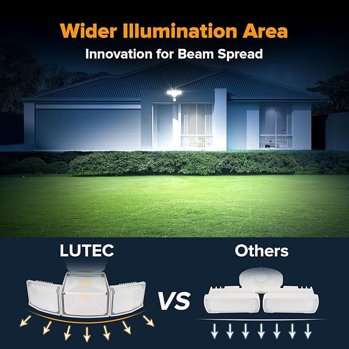 LUTEC 80W 9000LM LED Security Lights Motion Sensor Outdoor Lights, 4 Head LED Flood Lights Outdoor 5000K Daylight, IP65 Waterproof, Motion Detected Lights for Outside, Garage, Yard (White) - 2 Pack