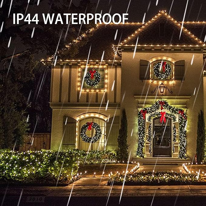 Dazzle Bright Christmas String Lights, 3 Pack Total 198FT 600LED Connectable Green Wire 8 Modes String Lights, Waterproof Christmas Light for Indoor Outdoor Patio Party Wedding Decorations, Warm White