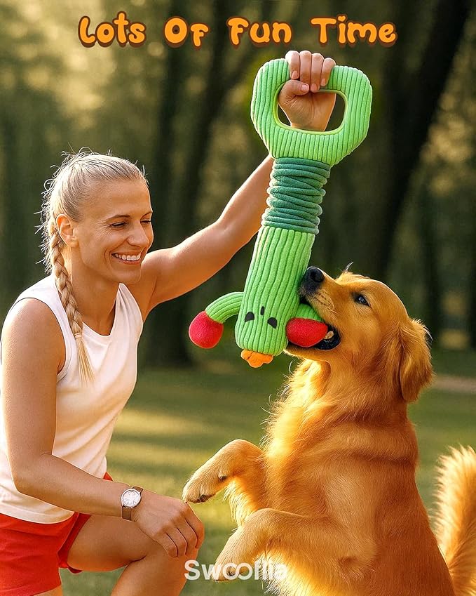 Swooflia Tug of War Dog Toy-Squeaky Plush Tug a War Dog Toy for Medium Large Breed Dogs to Keep Them Busy, Interactive Crinkle Doggie Toy, Cute Cactus with Soft Long Pull Handle