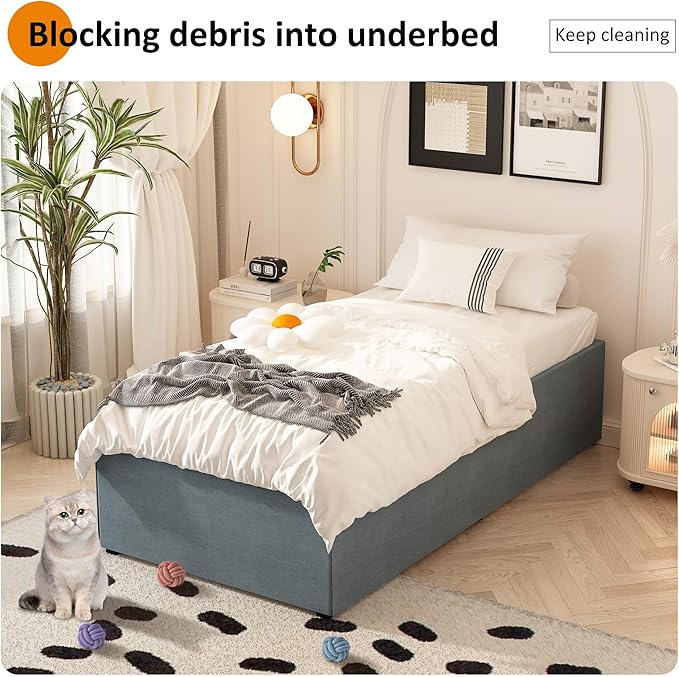 18 Inch Twin XL Bed Frames with Fabric Cover, Heavy Duty Metal Twin XL Platform Bed Frame, No Box Spring Needed, Support Up to 2500 lbs, Easy Assembly, Noise Free, Black