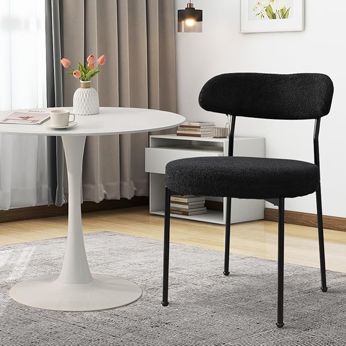 SoarFlash Kitchen Table and Chairs for 2, 31.5" Dining Table Set for 2 with Boucle Upholstered Chairs, 3 Piece Round Kitchen Table Set, Dining Room Table Set for Small Space, Apartment, Black/White