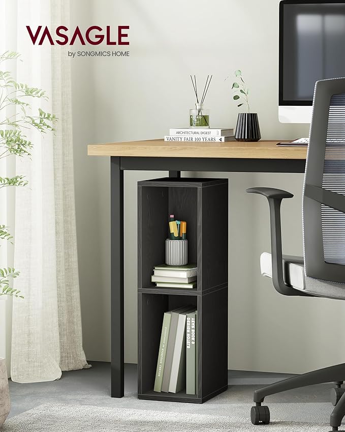 VASAGLE Custos Collection - Bookshelf, 2-Tier Bookcase, Book Shelf, Open Storage Shelf, 9.4 x 7.9 x 25.2 Inches, for Living Room, Home Office, Dining Room, Ebony Black ULBC522B01