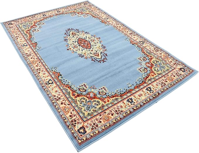 Unique Loom Reza Collection Traditional Persian Style Area Rug, 4 x 6 ft, Light Blue/Ivory