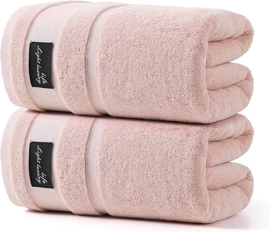 REDKISS 2 Pack Large Bath Towels Set, 100% Cotton, 31x63 in, Heavyweight 760G, Highly Absorbent & Quick Dry, Super Soft Luxury Towels for Bathroom,Hotel Collection - Pink