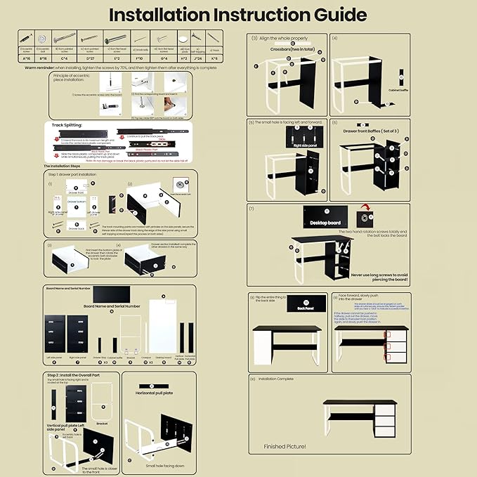 Premium Modern Wooden Computer Desk White Wooden Drawers & Bookshelf - Black Wood Top Writing Table with Strong Iron Frame for Home Office & Study 47.24W x 19.68L x 29.13H Inches