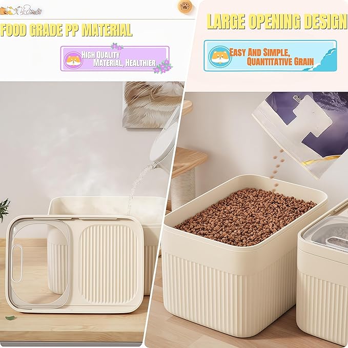 High-Capacity Pet Food Container Airtight with Cup, Dog Food Storage Container,Durable Design for Dog/Cat/Bird Food Storage, Keep Dry Food Fresh (Transparent, 30 pounds)