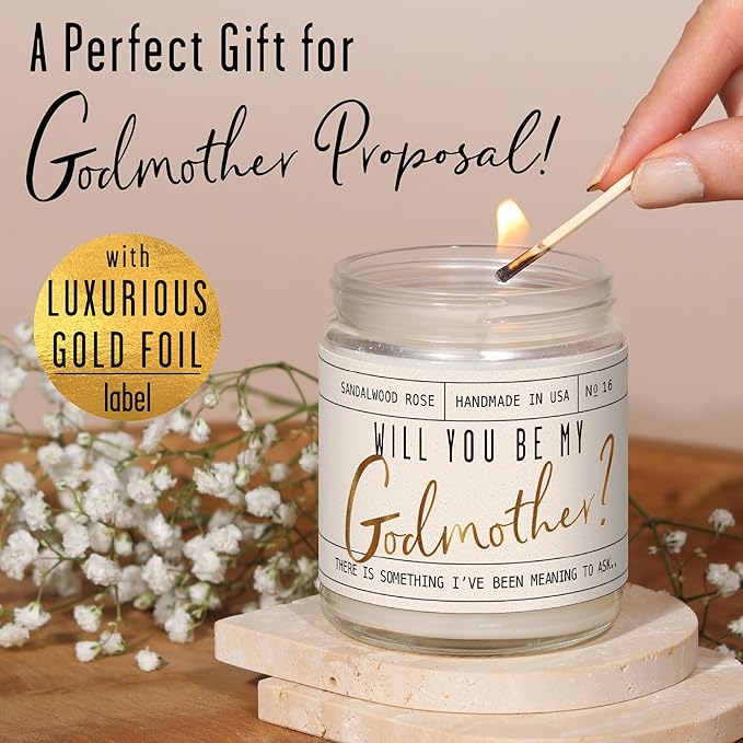 Godmother Proposal Gift - 'Will You be My Godmother!' Candle, w/Coconut & Vanilla - God Mother Proposal Gift I God Mom Proposal I GodMom Proposal I 50Hr Burn, USA Made