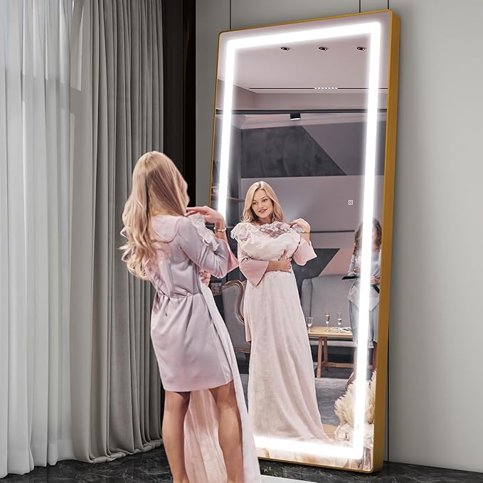 FENNIO 80" x 36" LED Full Body Mirror, Oval Wall Mounted Hanging Mirror with Lights for Bedroom, Salon, 3 Color Lighting, Tempered Glass