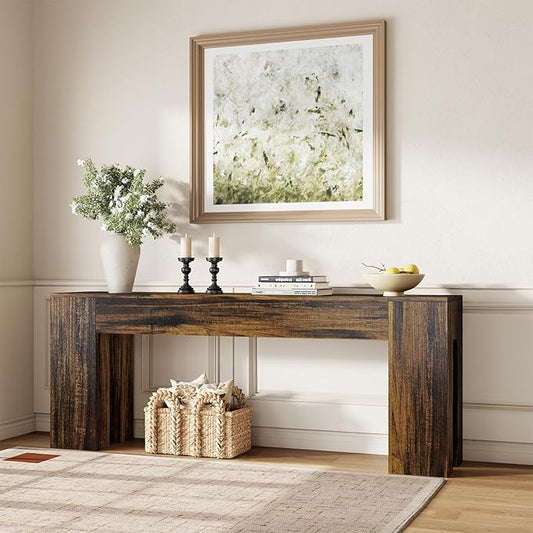 Extra Long Sofa Console Table for Entryway Living Room, 79-Inch Farmhouse Wood Behind Couch Table, Rectangular Accent Console with Wooden Double Base for Hallway Foyer Entrance, Rustic Brown