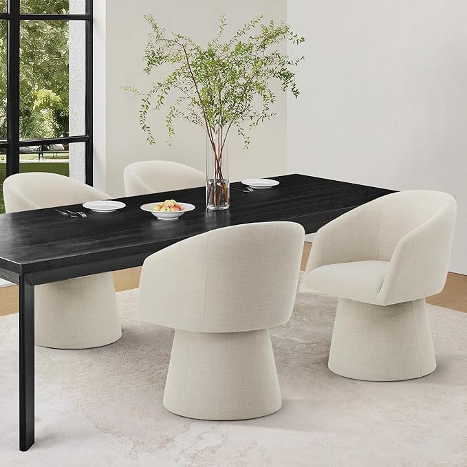 Swivel Dining Chairs Set of 1, Upholstered Mid Century Modern Deskchair with Barrel Back, Linen Fabric Kitchen Chairs for Dining Room, Bedroom, Dressing Room, Linen