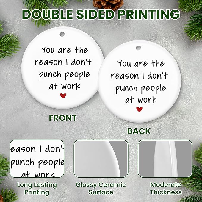 GEEMBI Christmas Ornaments Gifts for Coworkers - Ceramic Christmas Ornaments 2025 for Tree Decorations - Coworker Gifts for Friends Women Men - Funny Office Gift for Coworkers, Xmas Decorations