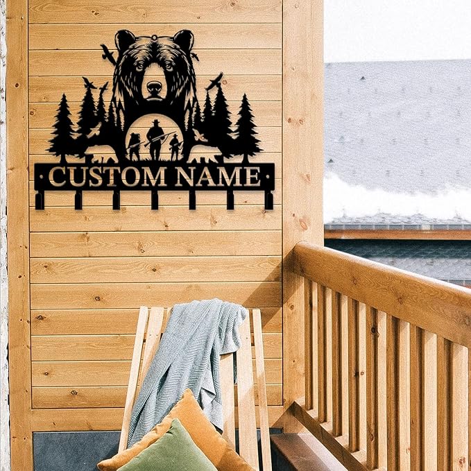 Personalized Custom Name Bear Key Wall Hooks,Metal Bear Keys Clothes Hooks,Metal Bear Wall Home Storage Decorative,For Front Door, Hallway, Kitchen, Bedroom,Keys,Hats (Style E)