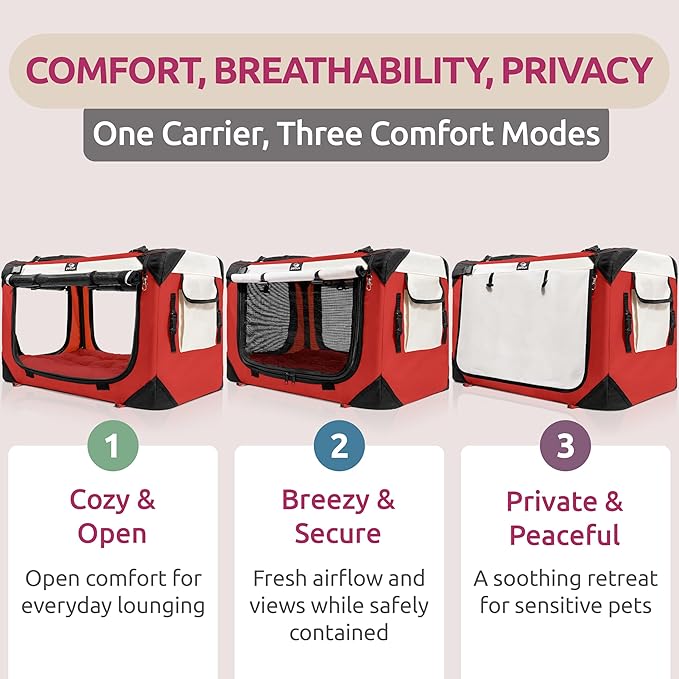 Medium Cat & Dog Carrier for Most Cats or Small Dogs, Soft-Sided, Collapsible with Locking Zippers, Portable Travel Bag with Soft Bed, Red