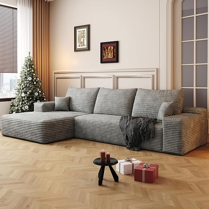 108" Sectional Couches for Living Room Modern Modular Sofa with L-Shape Couchs Upholstered Boneless Couch Deep Seat Sectional Couch with Chaise (Grey, Left Facing Chaise+2Seaters)