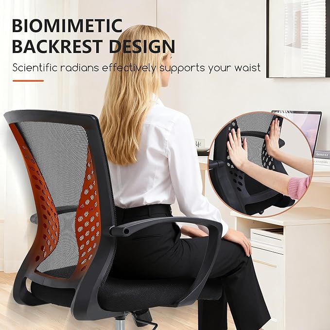 BestOffice Office Chair Desk Chair Computer Chair with Lumbar Support Armrest Mid Back Rolling Swivel Task Adjustable Mesh Ergonomic Chair for Women Adults, Dark Black