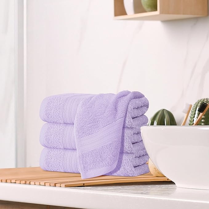 BOUTIQUO Ultra Soft Cotton 6 -Piece Hand Towel Set 16x24 Inch, Ideal for use in Bathroom, Kitchen, Gym, Spa & General Cleaning, Compact & Lightweight Multi Purpose Hand Towels - Purple