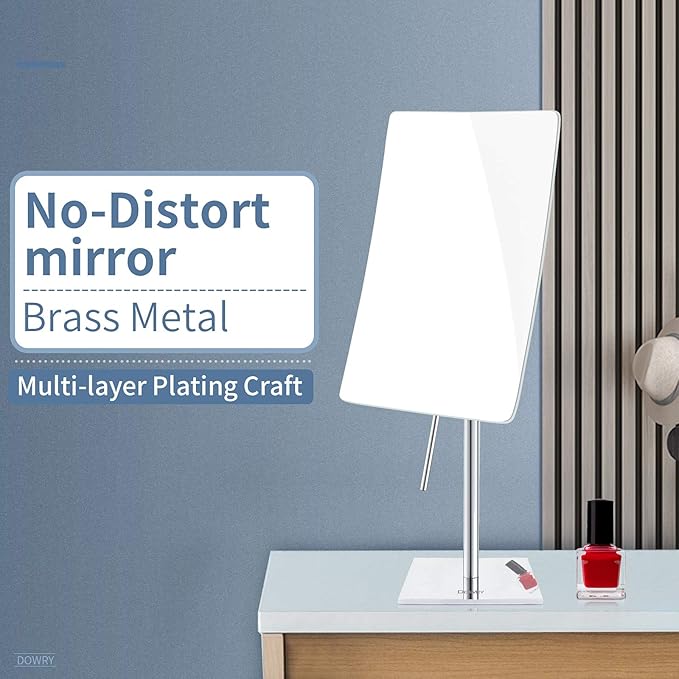 DOWRY 5X Tabletop Magnifying Makeup Mirror Adjustable Rectangular Vanity Mirror for Bedroom 304 Stainless Steel Gifts for Women Wife Mom Teengirls Polished Chrome