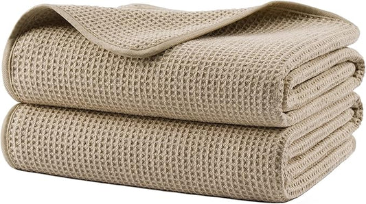 POLYTE 380 GSM Microfiber Oversize Quick Dry Lint Free Waffle Bath Towel for Body, 60 x 30 in, Set of 2