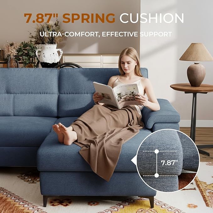 35" Large Storage Ottoman for Living Room, 7.8" Deep Seat Rectangular Ottoman Foot Rest for Couch, Chenille Storage Footstool Load 350 lb （Blue）