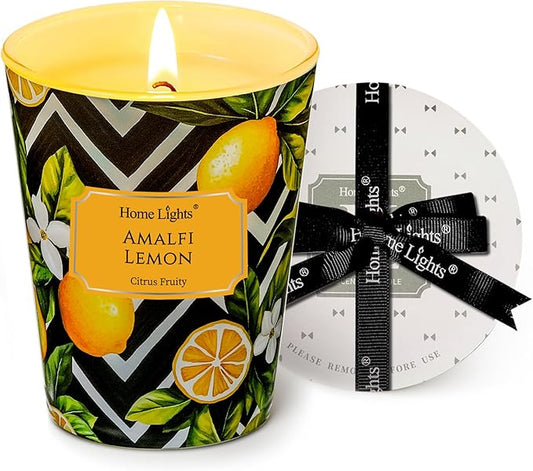 HomeLights Large jar Candle | 1-Wick Long-Lasting Scented Candles, 6.7oz Natural Soy Wax Candle for Home Scented, Eclectic Mixed Styles Gifts for Women & Men, Amalfi Lemon