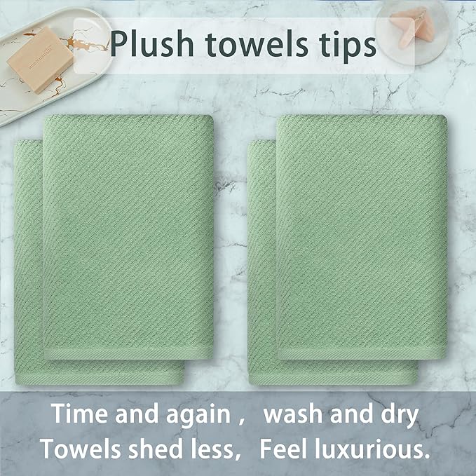 VOOVA & MOVAS Green Bath Towels (4PC, 30"x56") - 100% Cotton | Quick Dry | Light Weight | Thick | Soft | Absorbent - Luxury Shower Towel for Bathroom, Bath Towels Gift Set, Sage Green