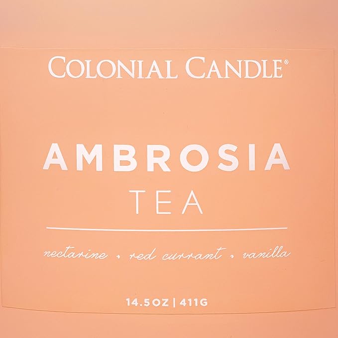 Colonial Candle Ambrosia Tea Scented Jar Candle, Pop of Color Collection, 3 Wick, 14.5 oz - Up to 60 Hours Burn