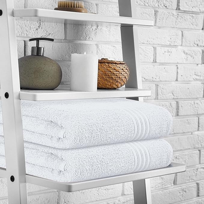 BOUTIQUO 100% Cotton 2 Pack Bath Towel Set 28x55 inches, Eco-Friendly Large Bath Towels, Compact Quickdry Lightweight Soft & Highly Absorbent Bath Towel,Ideal for Everyday Gym Travel Camp Pool - White