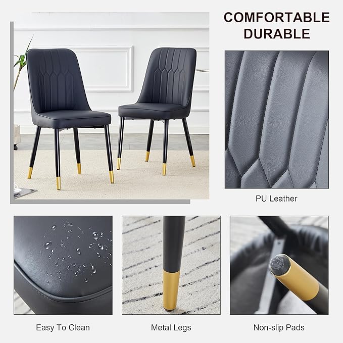 Dining Chairs Set of 8，Modern Dining Chairs, Equipped with PU Leather Backrest Cushions and Black Metal Legs, Suitable for Restaurants, Kitchens, and Bedrooms Dining Room Chairs