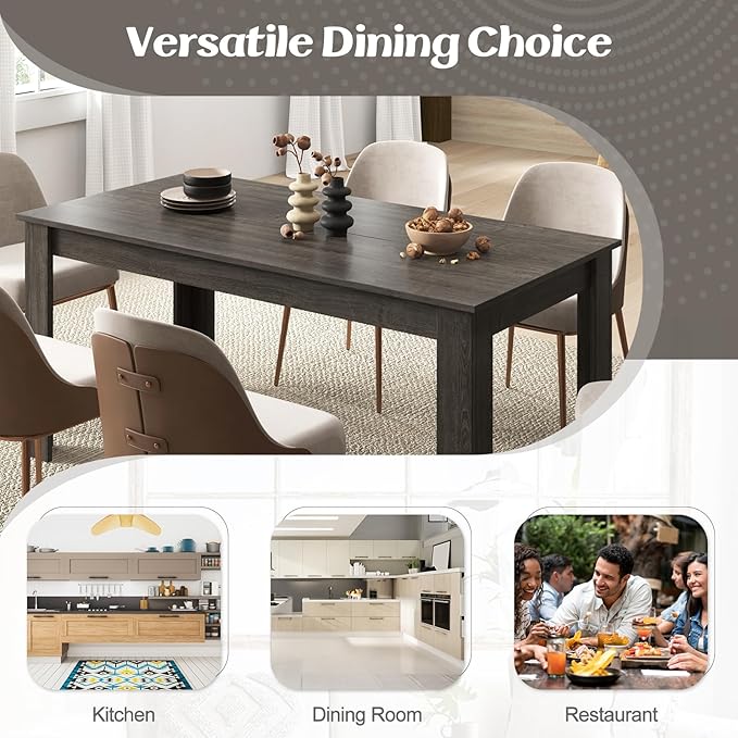 Giantex Dining Table, 63" L x 31.5" W x 30" H Large Farmhouse Center Table with 330LBS Capacity, Kitchen Table for Living Room, Home Office, Dinette, Dinner, Dining Room, Restaurant, Grey