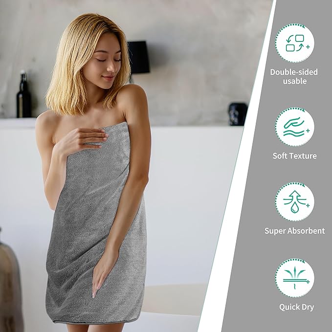 Ring Spun Terry Microfiber Bath Towel Set, 3 Piece, Oversize, Quick Dry, Lint Free, Includes Bath, face, and Hand Towels (Gray)