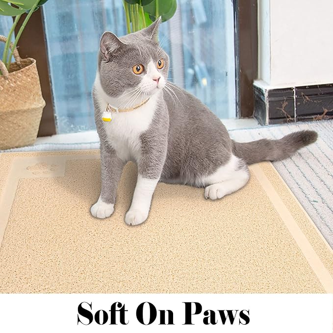 UPSKY Large Cat Litter Mat Trapper 35"×23" Traps Litter from Box and Paws Scatter Control for Litter Box Soft on Sensitive Kitty Paws Easy to Clean (Beige)