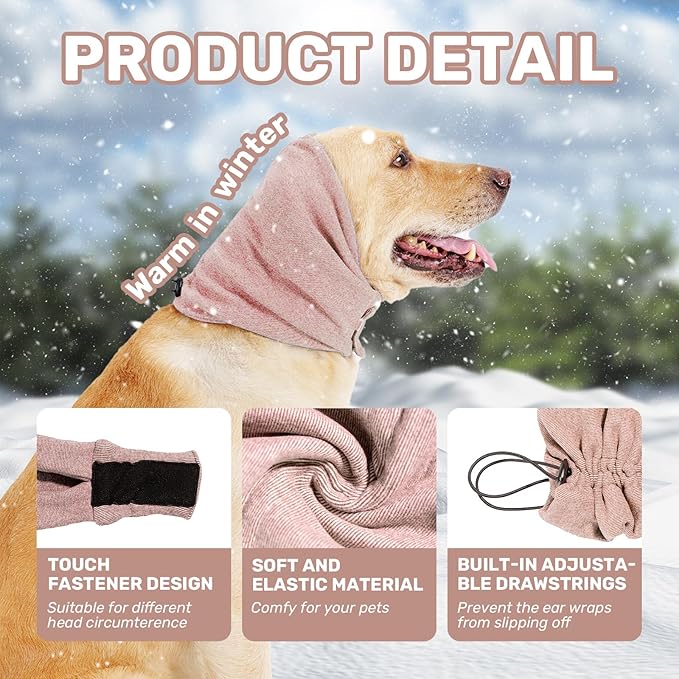 Dog Calming Hoodie, No Shake Ear Wraps for Dogs, Adjustable Dog Ear Muffs for Noise Protection, Ear Wrap Head Cover for Anxiety Relief & Hematoma (Dusty Rose, L(Head Circle:17.7"-23.6"))