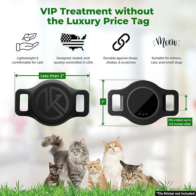 Tile Sticker Cat Collar Holder (2024): The Smallest, Lightest, and Most Comfortable Tracking Case for Cats - Track Your Pet with iPhone Samsung Android Device - Life360 for Boy Girl Kittens (Red)