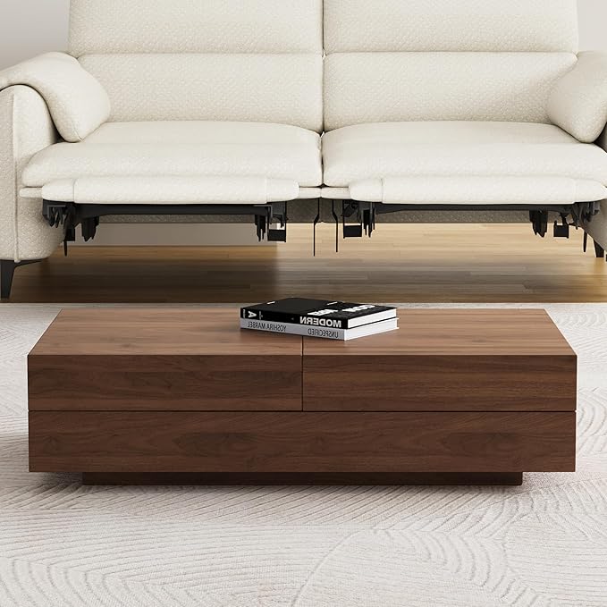 Mid-Century Modern Expandable Coffee Table (47.2"-81.8" Adjustable Centerpiece),Center Table with Large Storage for Living Room Living Rooms, Bedrooms, or Lounge Spaces,Walnut