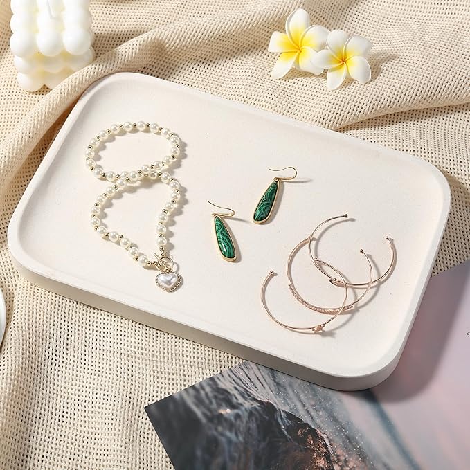 Koville Marble Tray, 12"x8" Marble Vanity Tray for Bathroom Kitchen Countertop, Rectangular Stone Tray for Cosmetics Perfume Trinket, Decorative Catchall Trays (Lymra Limestone)