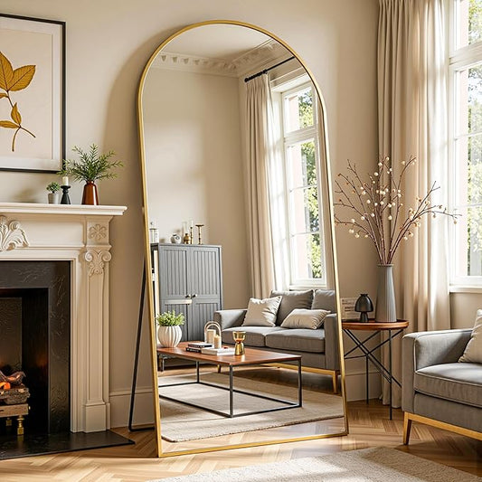 Full Length Mirror, 71"x32" Arched Full Body Mirror, Floor Mirrors with Stand, Body Mirrors Standing Hanging Leaning Against Wall,Aluminum Frame Mirrors for Bedroom Cloakroom,Living Room,Gold