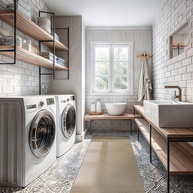 Non Slip Beige Solid Rubber Back Thing Runner Rugs for Living Room 2x7 for Kitchen, Rug for Bedroom and Hallway, Stain Resistant Easy Cleaning Non Shedding Carpet Beige 2 x 7