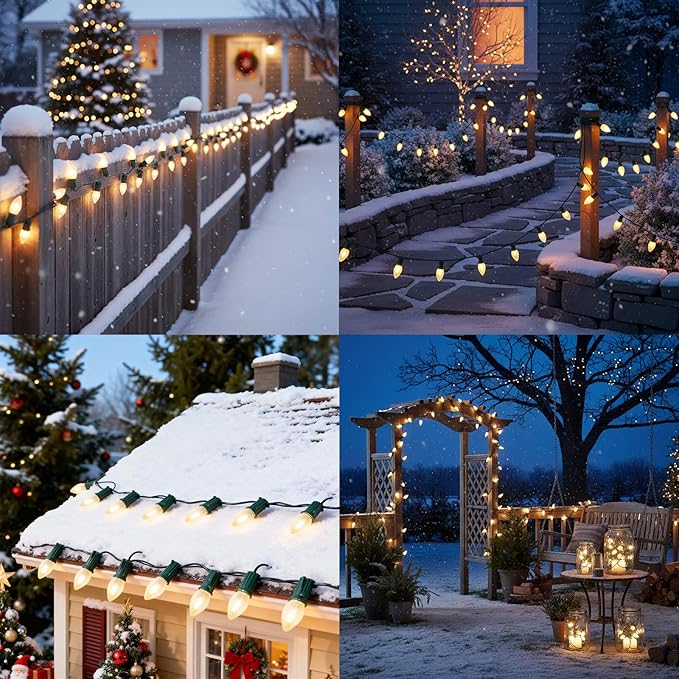 C7 LED Christmas Lights,25ft Frosted Christmas String Lights with 27 LED Frosted White Bulbs,Vintage Warm White Hanging Light for Outdoor Christmas Roofline Party Decorations