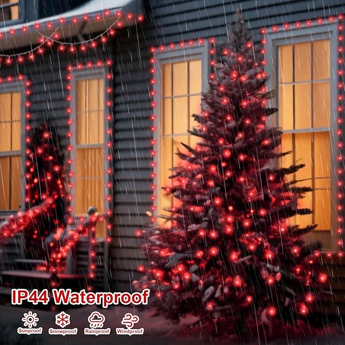 QITONG 165ft 500 LED Red Christmas Lights, Clear Wire Outdoor String Lights Plug in, 8 Modes Twinkle Xmas Light Indoor