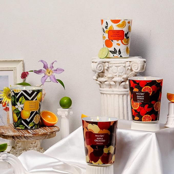 HomeLights Large jar Candle | 3-Wick Long-Lasting Scented Candles, 34oz Natural Soy Wax Candle for Home Scented, Eclectic Mixed Styles Gifts for Women & Men, Apple Orchard