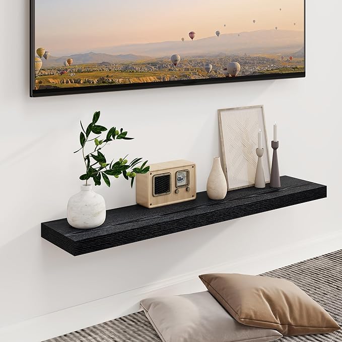 Fun Memories Floating Shelves for Wall, 40Inch Floating Shelves Set of 2, Hanging Shelf with Invisible Brackets, Wood Shelves for Living Room, Bedroom, Kitchen, Black