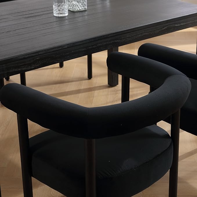 Velvet Dining Chairs Set of 2, Modern Upholstered Curved Backrest Kitchen Dining Room Chairs Accent Armchairs with Black Wood Legs, Black Velvet