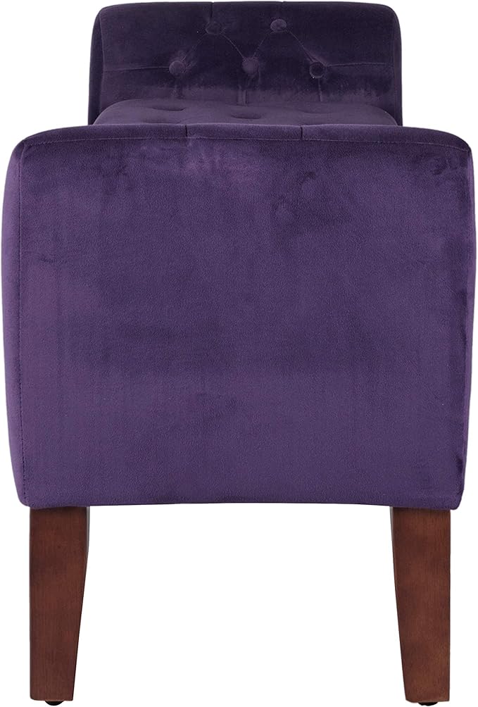 HomePop Velvet Tufted Storage Bench Settee with Hinged Lid, Purple 50" x 18" x 23"